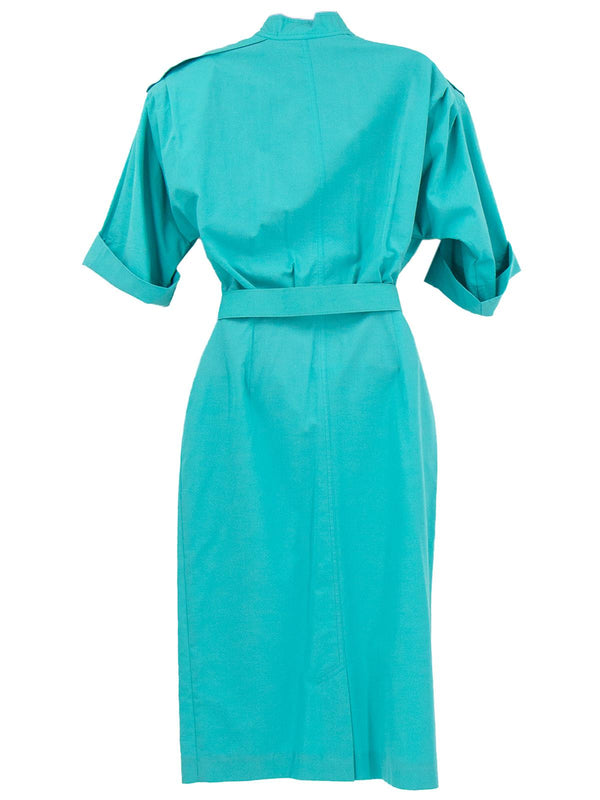 Vintage 1980s Turquoise Batwing Belted Dress