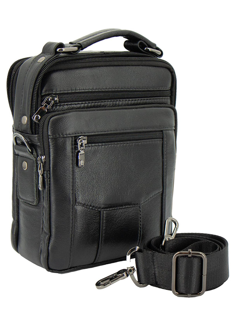 Black Leather Men's Multi Pocket Crossbody Bag – RevivalVintage