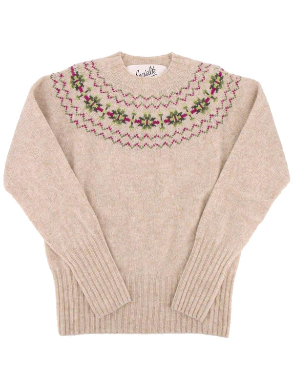 Fairisle 40s Style Scottish Wool Jumper Rosalie Beige