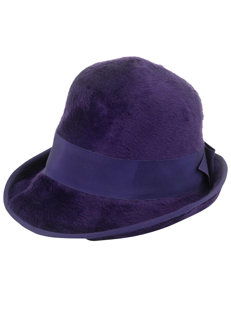 1960s Purple Fluffy Felt hat Bow Trim