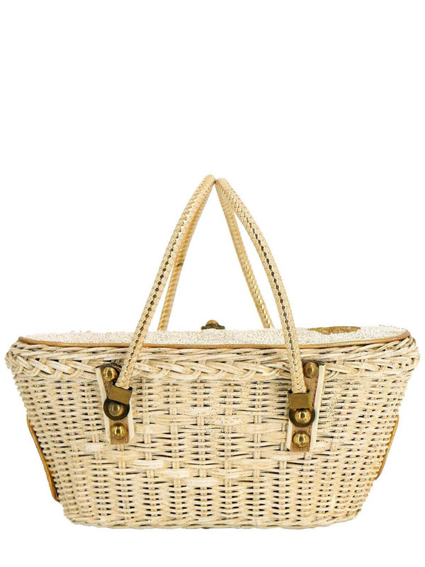 Vintage Woven Beaded Basket Bag