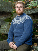 Scottish Wool Fairisle Crewneck Jumper in Denim Blue