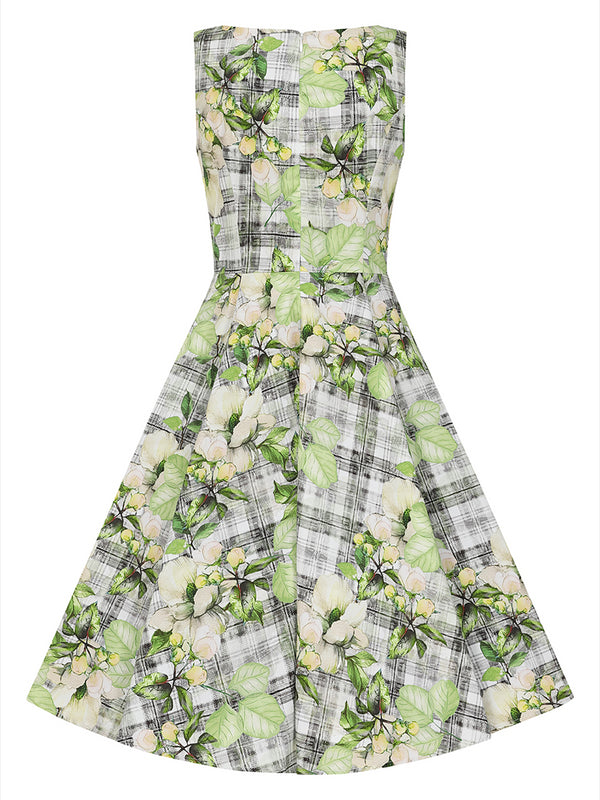 Lemon Florals Vintage Style Check Swing Dress