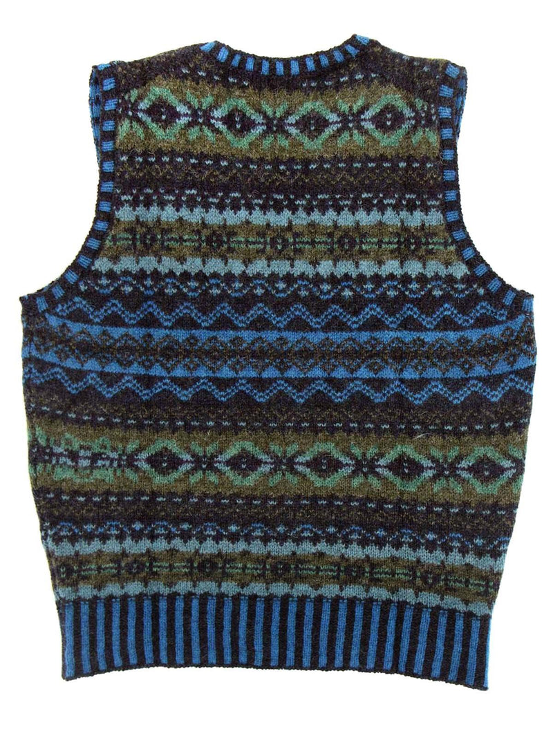 Vintage Style Shetland Wool Fair Isle Vest in Kingfisher