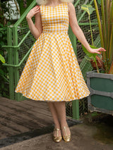 Yellow & White Check Vintage Style Gingham Swing Dress