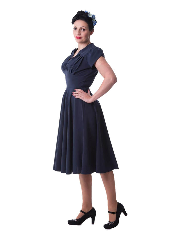 Navy Blue 1940s Vintage Inspired Swing Dress