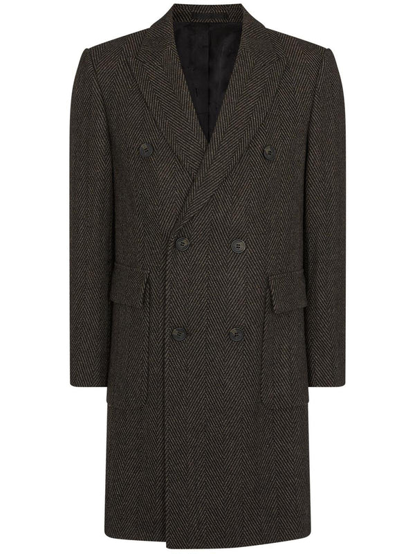 Brown Herringbone Vintage Style Wool Overcoat