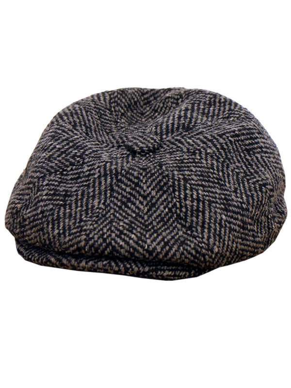 Vintage Look Charcoal Herringbone Newsboy Cap