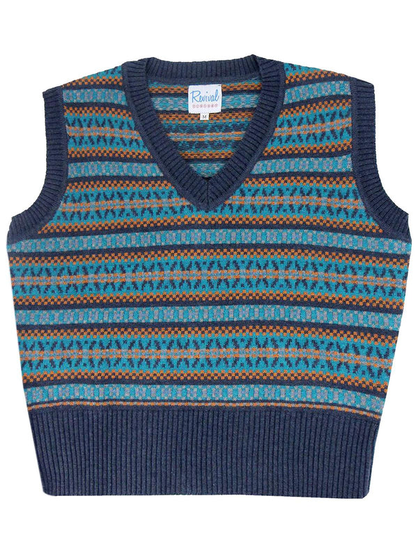 Walter Vintage Fairisle Tank Top - Kingfisher Blue