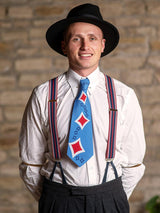 Red & Blue Stripe Button Braces with Blue Leather Loops