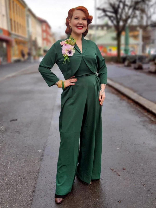 Green Vintage Style Palazzo Jumpsuit & Bolero Set