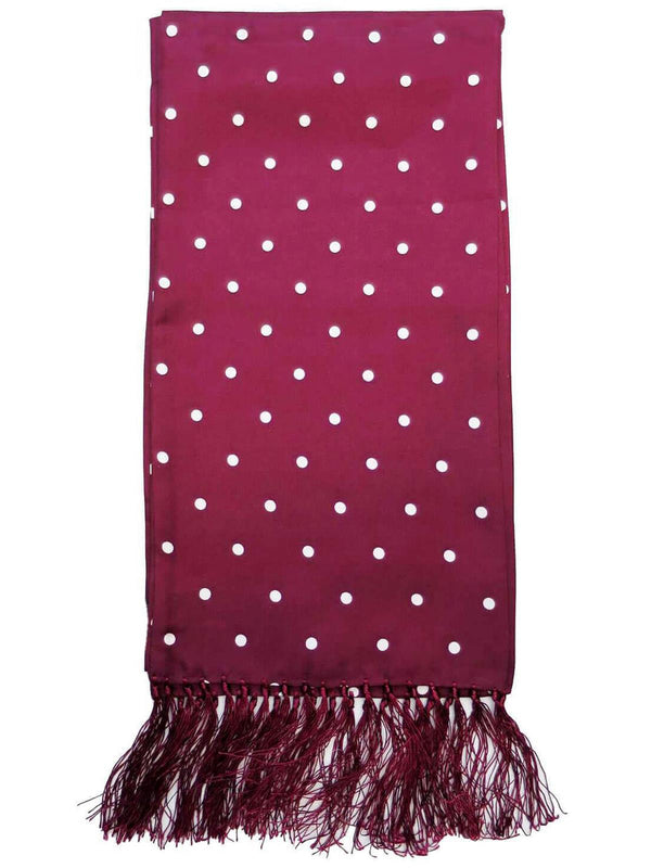 Burgundy & White Polka Dot Pure Silk Aviator Scarf