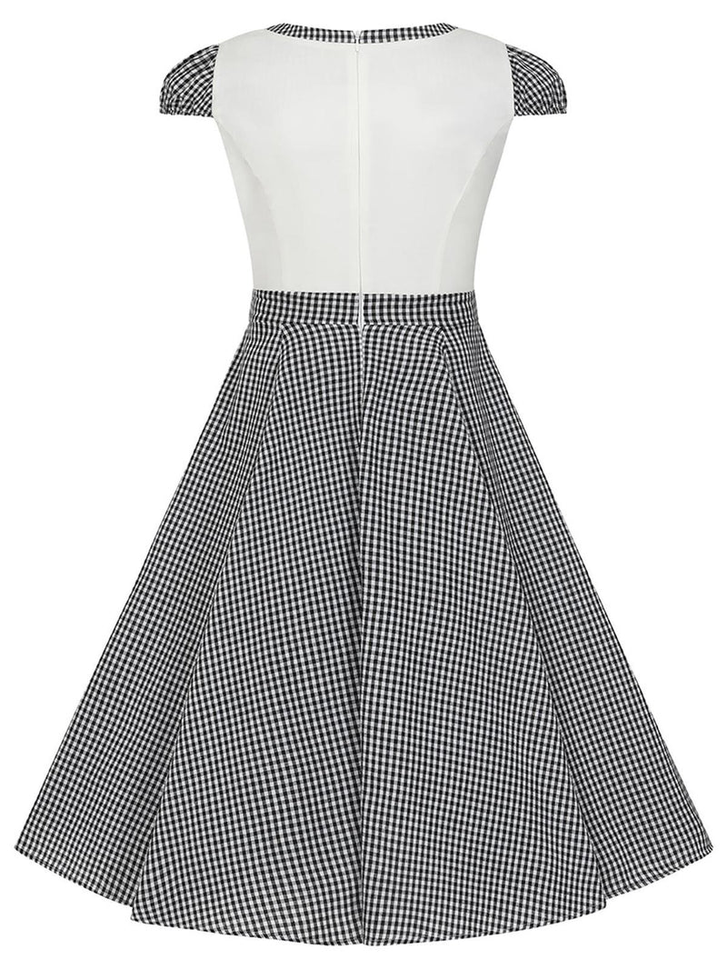 Black & White Gingham Contrast Vintage Style Swing Dress