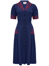 Vintage Style Navy & Red Soutache Loop Decor Dress