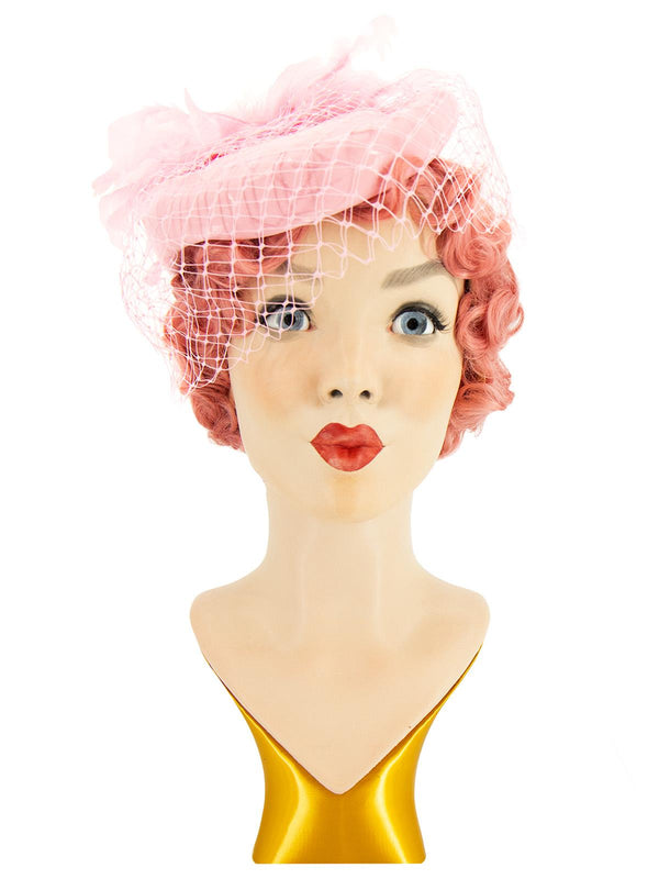 Vintage 1980s Baby Pink Feather & Net Trim Hat