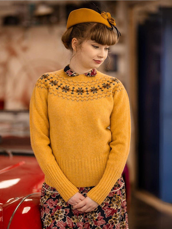 Fairisle 40s Style Pure Scottish Wool Jumper in Marzipan Yellow