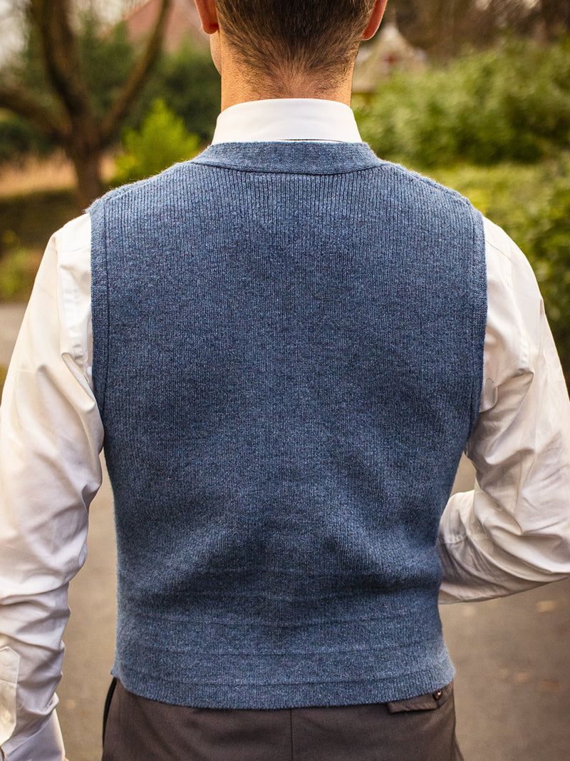 1940s Style Rufus Knitted Waistcoat in Blue