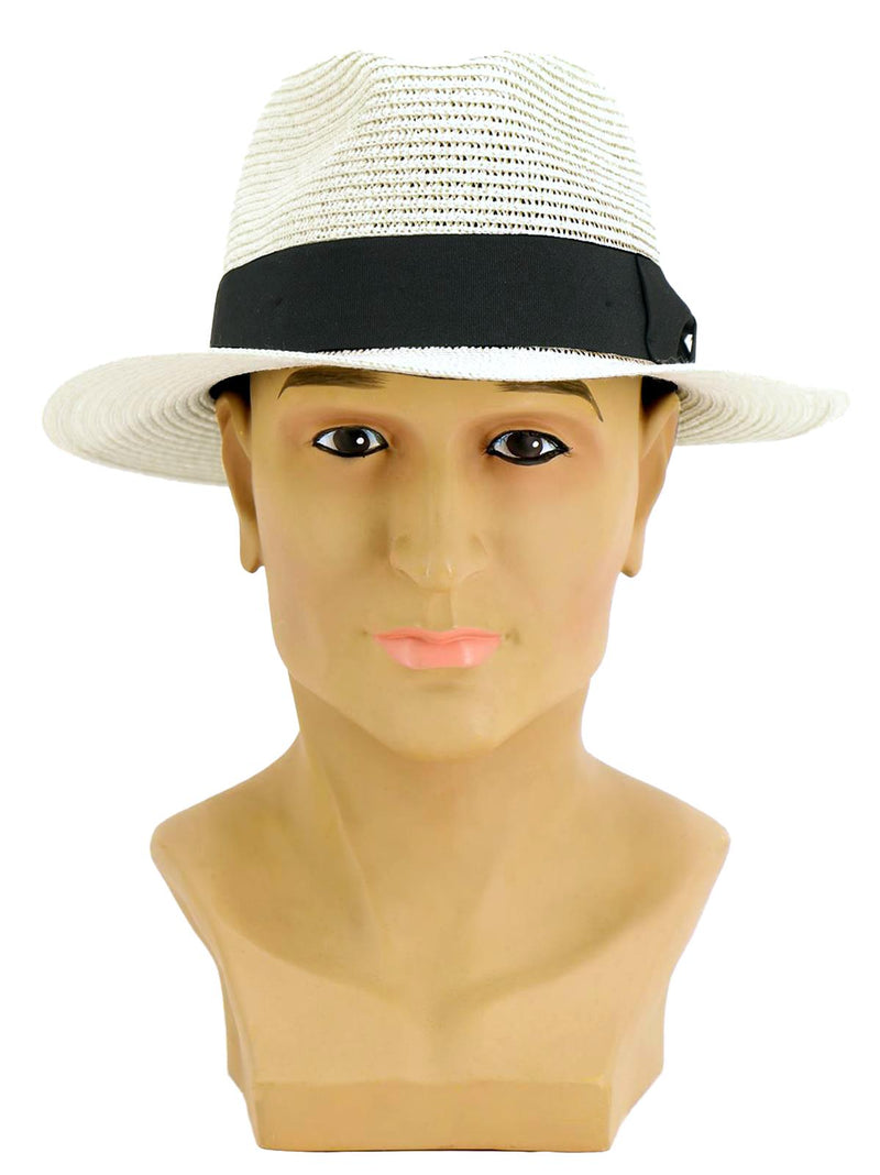 Classic Mens Cream Summer Straw Fedora Hat