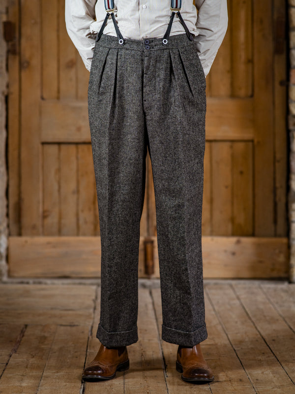 1940s Vintage Granville Barleycorn Wool Notch Back Trousers in Grey