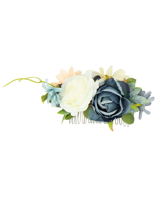 Blue & Cream Vintage Style Hair Flower Comb