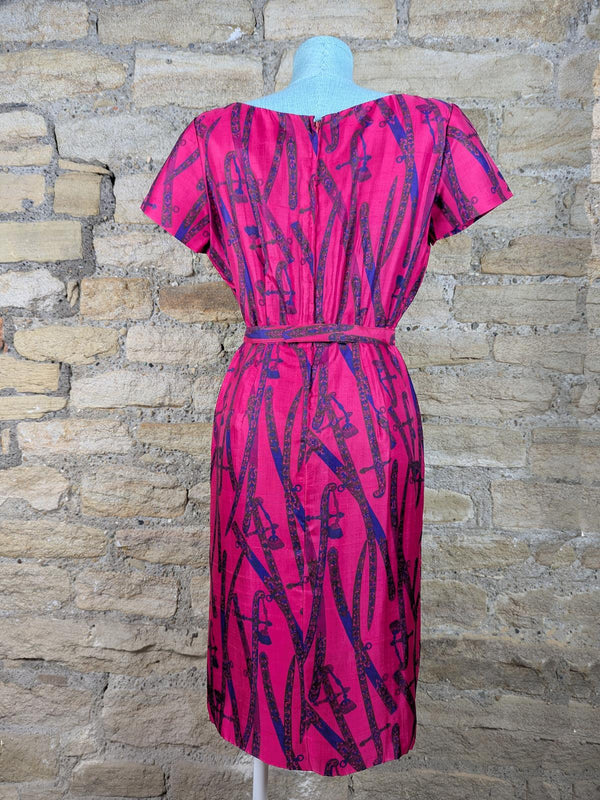 True Vintage Fuchsias Pink Belted Silk Dress