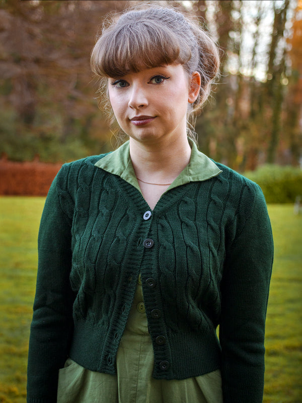 Forest Green Cable 1940s Style Cardigan