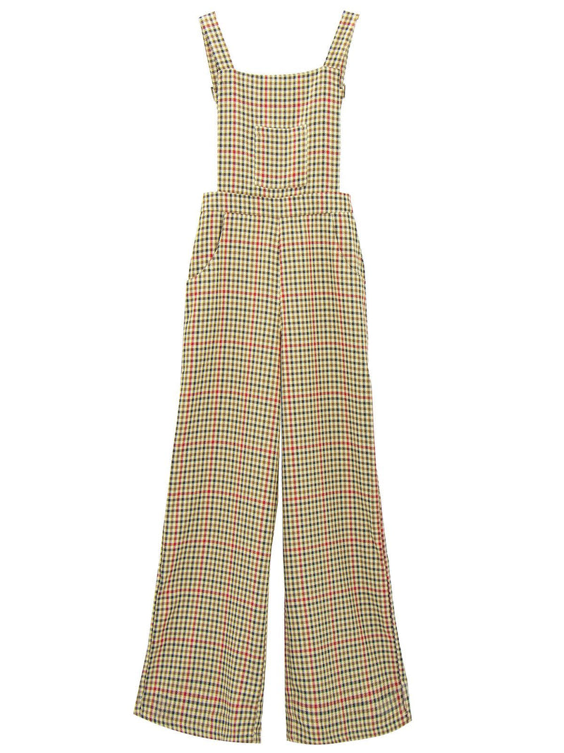 Vintage Style Beige & Red Check Dungarees