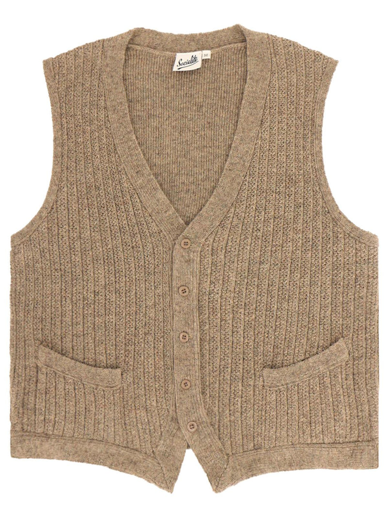 1940s Style Rufus Knitted Waistcoat in Oatmeal Beige