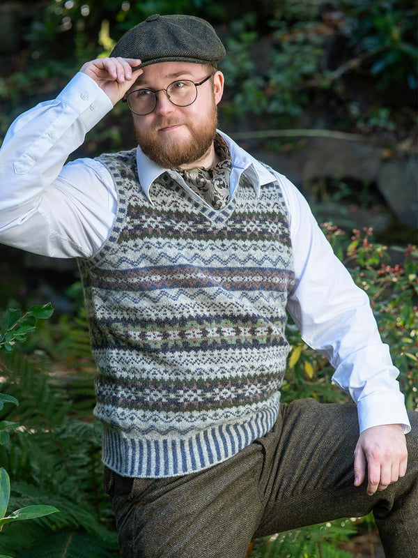 Vintage Style Shetland Wool Fair Isle Vest in Ash Grey