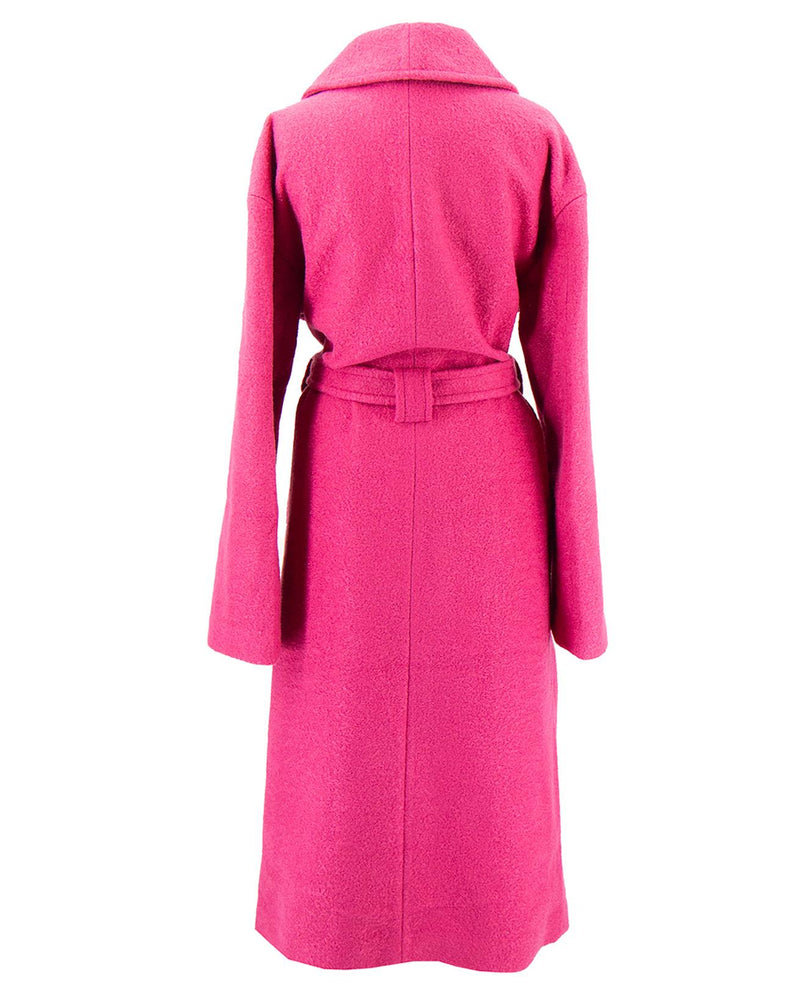 Vintage Fuchsia Pink Wrap Over Belted Maxi Coat