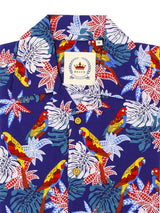 1950s Style Blue Parrot Print Hawaiian Shirt