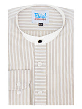 1940s Collarless Grandad Shirt - Brown Orton Stripe