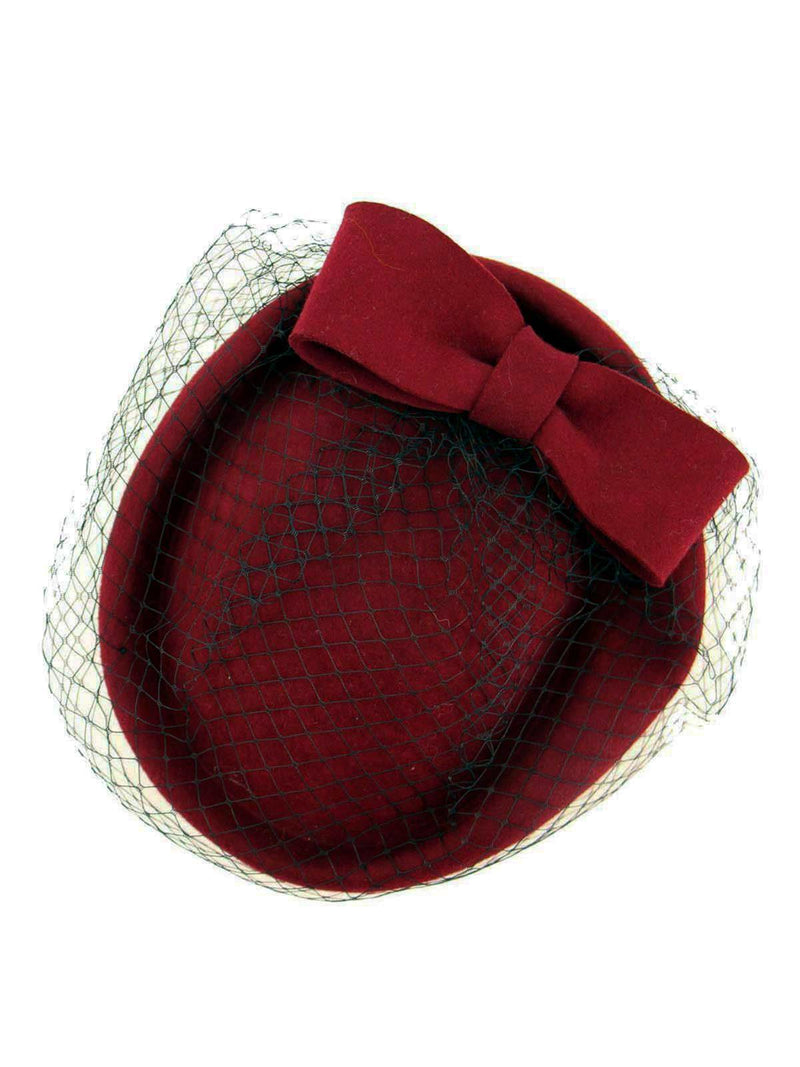 Vintage Style Deep Red Bow Trim Hat