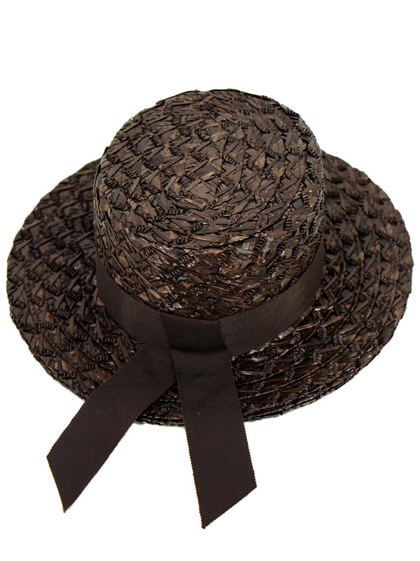Dark Brown Raffia Vintage Brimmed Hat