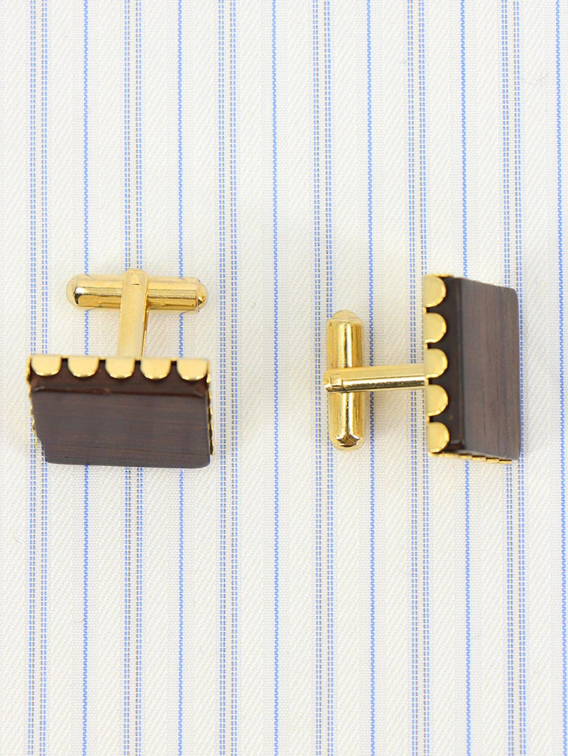 Vintage 1960s Gold Plated & Polished Wood Cufflinks