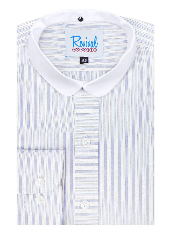 White Detachable Club Shirt - Blue & Pink Orton Stripe