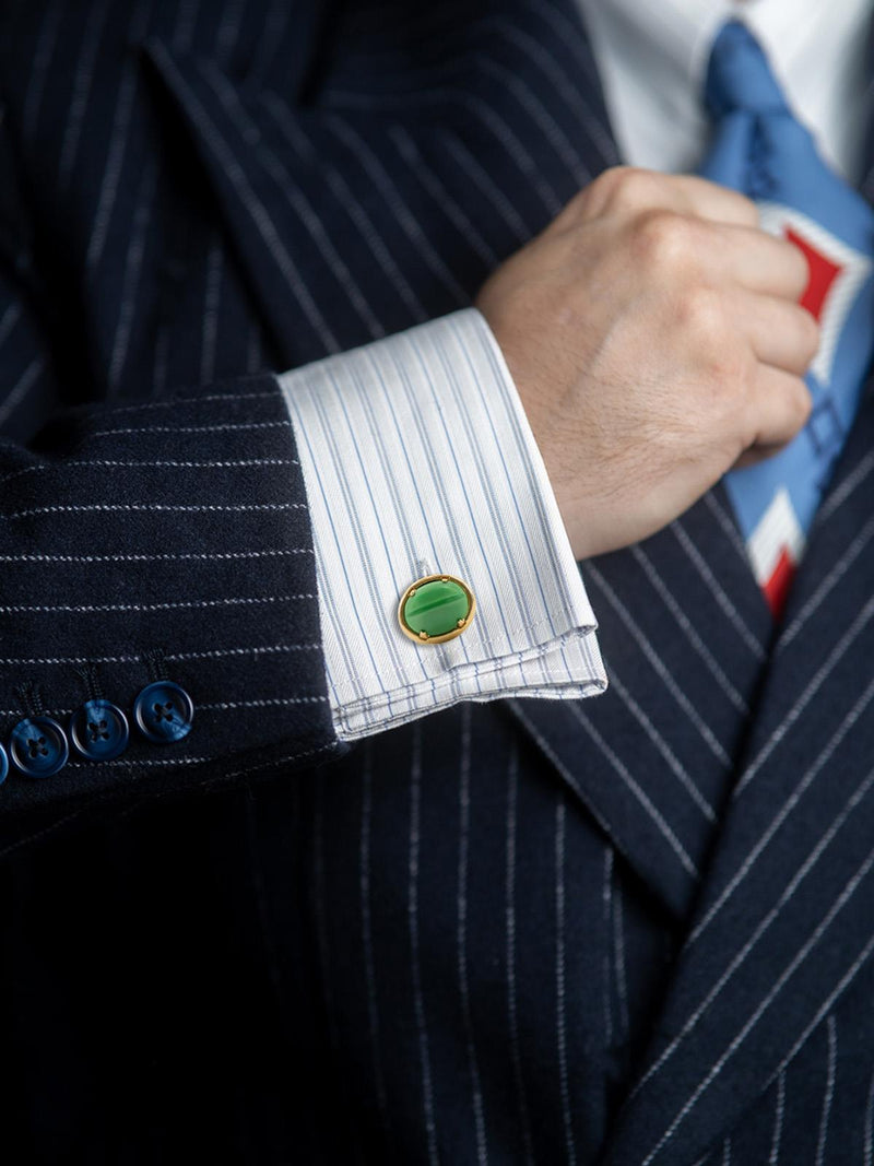 Vintage 1950s Gold Plated Green Cabochon Cufflinks