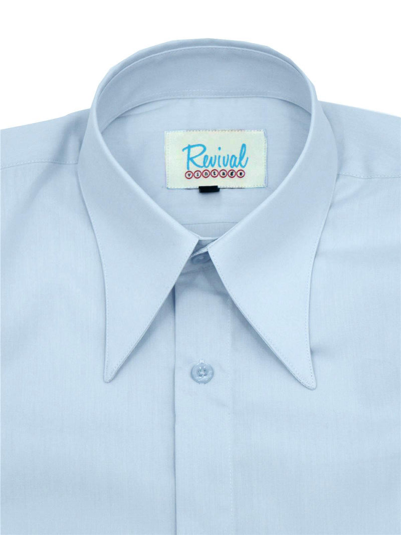 Pale Blue Forties Style Spearpoint Collar Shirt with Barrel Cuff