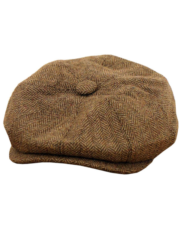 Vintage Style Camel Herringbone Newsboy Cap