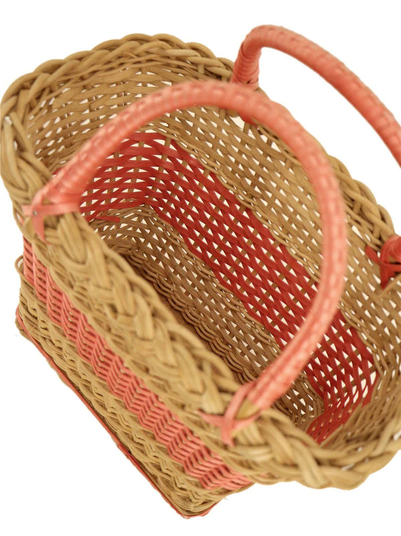 Vintage 40s Coral Pink Wicker Grocery Basket