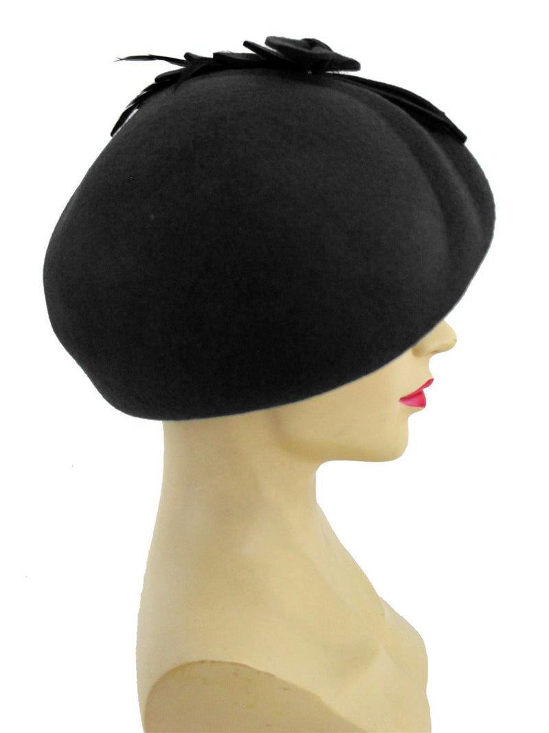 Black Vintage Style Felt Petal Cloche Hat