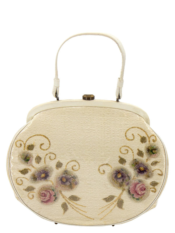 Large Cream Vintage Bag Encapsulated Petit Point