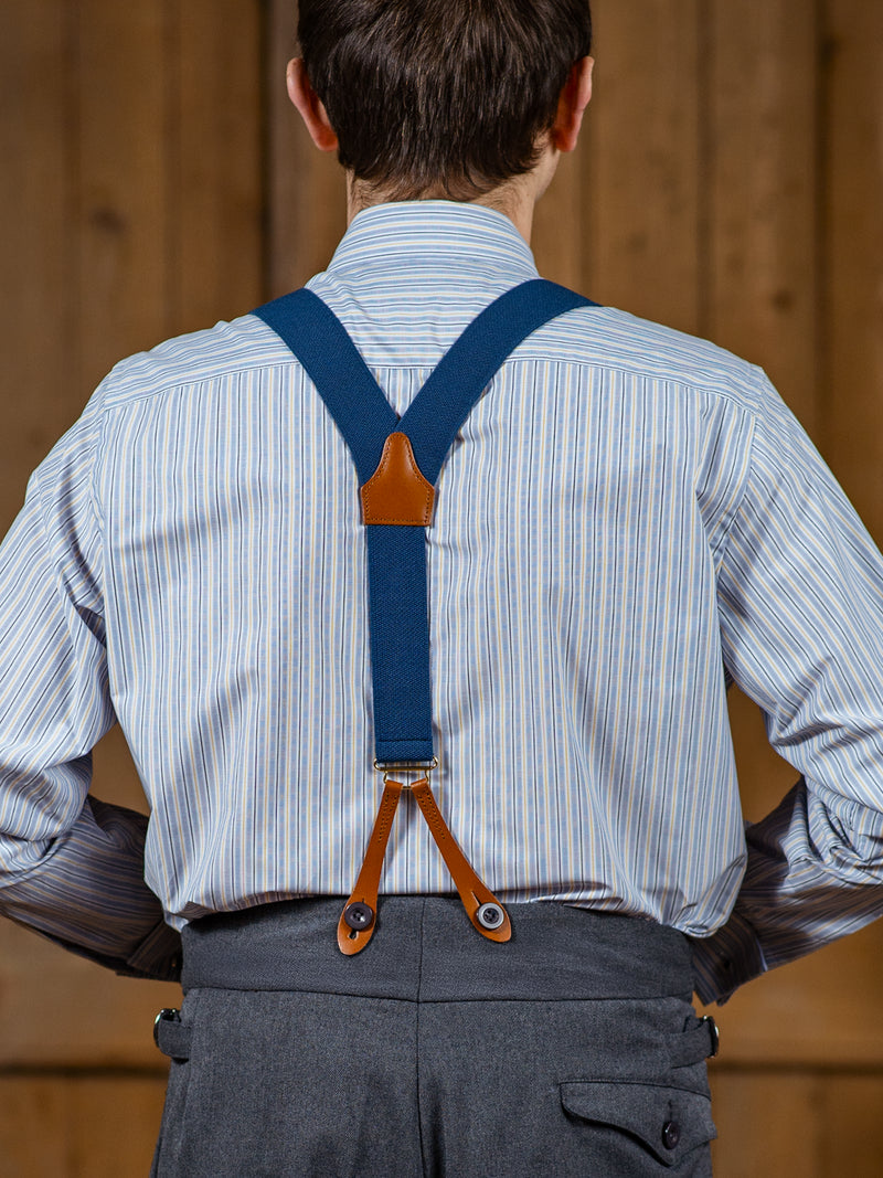 1940s Spearpoint Collar Shirt - Marsden Yellow & Blue Stripe  - French Cuff