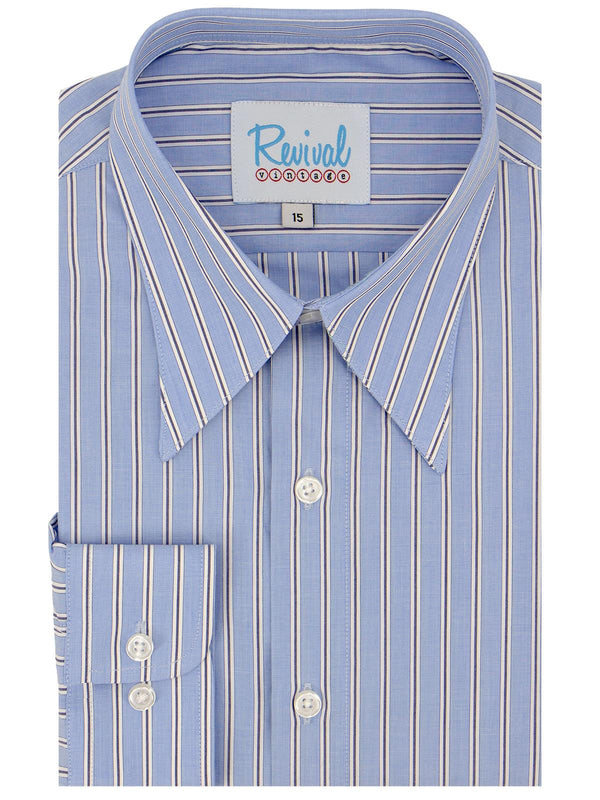 Holme Blue Stripe 1940s Look Spearpoint Collar Shirt