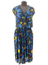 Vintage 1980s Sleeveless Abstract Print Midi Dress