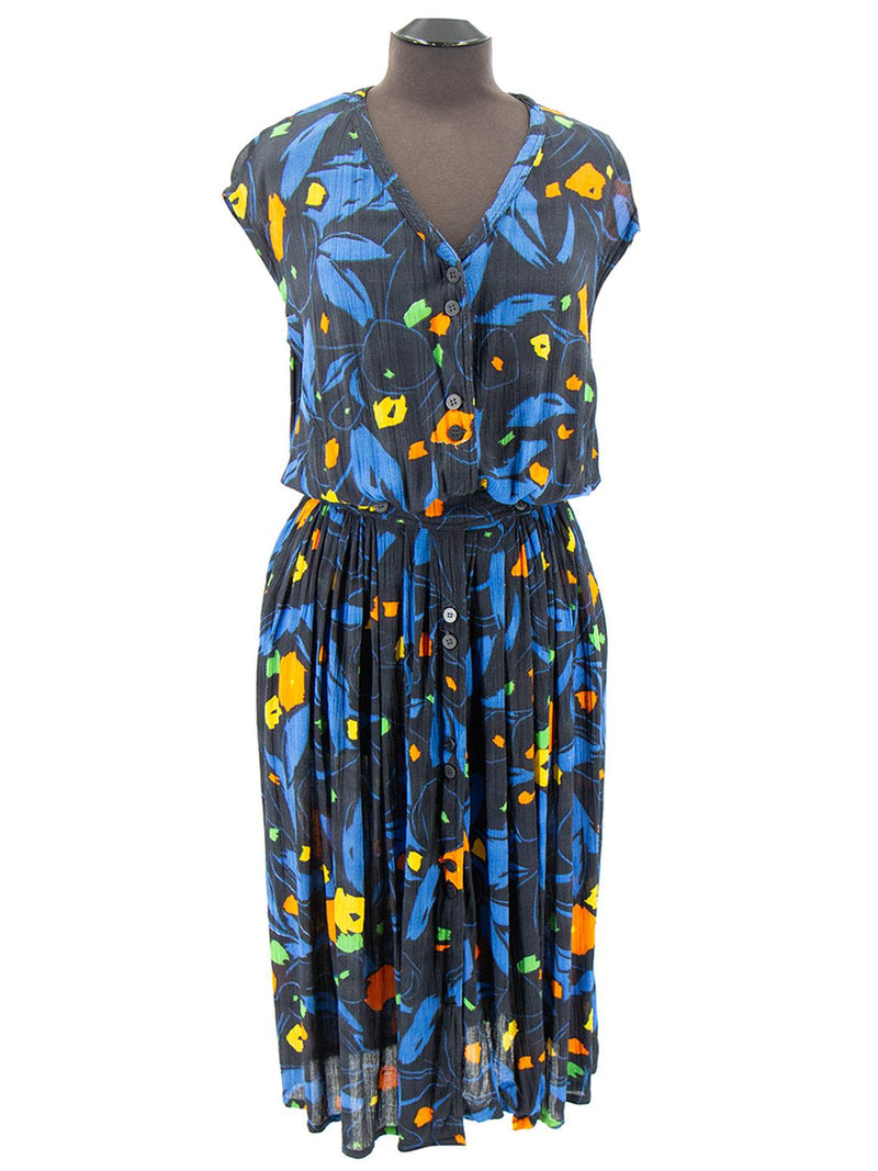 Vintage 1980s Sleeveless Abstract Print Midi Dress