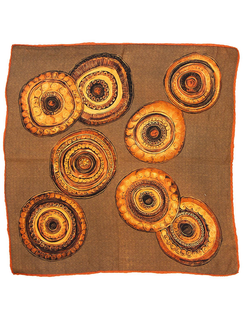 1970s Abstract Brown Vintage Scarf