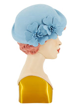 Powder Blue Felt Cloche Hat Flower Trim