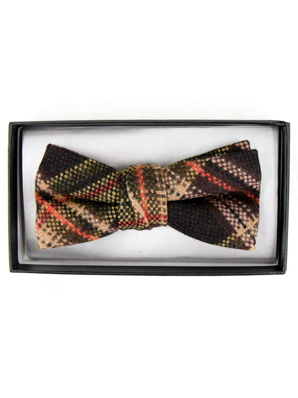 Retro Brown & Orange Check Tweed Bow Tie