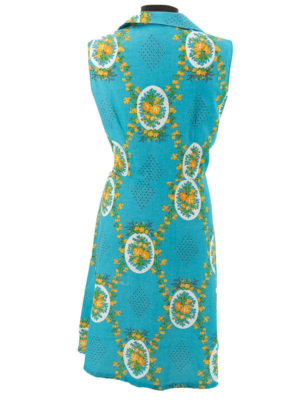 1960s Vintage Blue Oval Patterned Dress